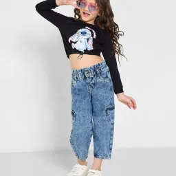 pantaloons junior Girls Mid Rise Mid Wash Straight Jeans image 1
