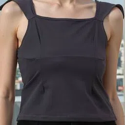 Shein Square Neck Cap Sleeves Pleated Fitted Short Top-picture-42