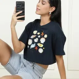 Shein Casual Graphic Chest Print Crop T-Shirt-picture-13