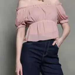 Shein Off Shoulder Cinched Waist Fitted Short Top-picture-48