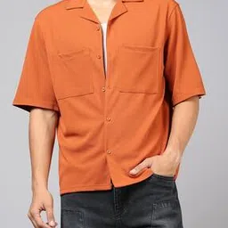 Shein Cuban Collar Drop Shoulder Shirt with Chest Pockets-picture-25