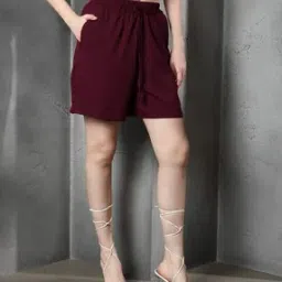 Shein Mini Length High Rise Textured Wine Shorts-picture-14