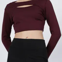 Shein Activewear Full Sleeve Front Cut-Out Overlap Fitted Crop Top image 1