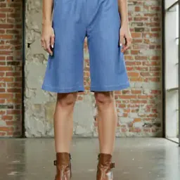 Shein Knee Length Wide Leg Denim Shorts with Pockets-picture-47