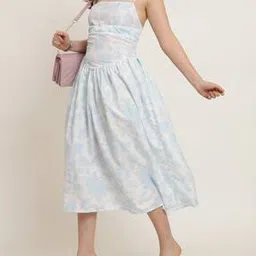 Shein Elegant Tie-Up Spaghetti Strap Floral Print Fit and Flare Dress-image-29