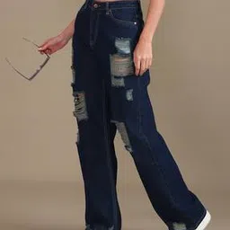 Shein Full Length Stone Wash Distressed Straight Fit Jeans-picture-30