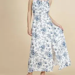 Shein Elegant Front Tie-Up Floral Print Maxi A-line Dress-picture-23