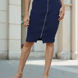 Shein High Waist Front Zip Textured Pencil Skirt-picture-37