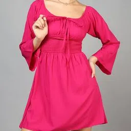 Shein Tie-Up Neck Bell Sleeve Smocked Fit and Flare Dress-picture-36