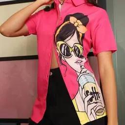 Shein Spread Collar Short Sleeve Graphic Print Shirt-picture-37