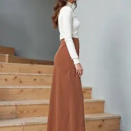Shein Elegant Rust Slit High Waist Maxi Skirt-image-75