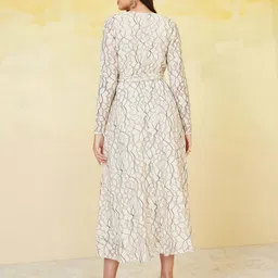 styli Women Lace Insert A-Line Midi Dress with Waist Tie-Up image 2