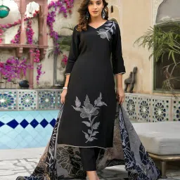 fabnex Women Embroidered Straight Kurta with Pants & Dupatta image 2