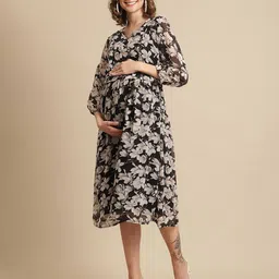 moms maternity Leaf Print Fit & Flared Dress image 2