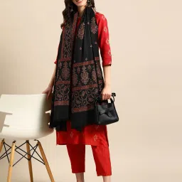 signet -scarves & shawls Floral Woven Shawl with Contrast Border image 2