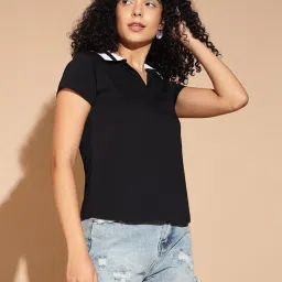 the dry state Women Regular Fit T-Shirt with Collar Neck image 2