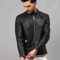 saint g Leather Regular Fit Zip-Front Biker Jacket image 2