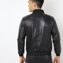 tortoise Genuine Leather Zip-Front Biker Jacket image 2