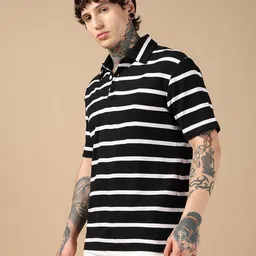 alpha tribe Men Striped Regular Fit Polo T-Shirt image 2