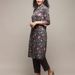 biba Women Floral Print Straight Kurta with Pants image 2