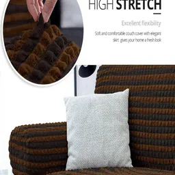 cortina eyelet curtain Striped Three Seater Elastic Stretchable Slip-Cover with Skirt image 2