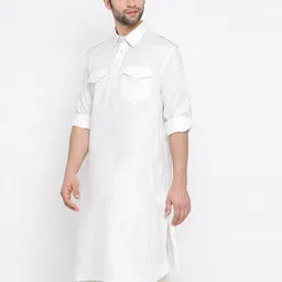 vastramay Long Kurta with Buttoned Patch Pockets image 2