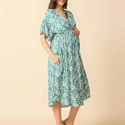 momtobe Women Floral Fit & Flare Dress with V-Neck image 2