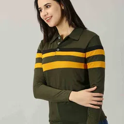 ausk Women Striped Regular Fit Polo T-Shirt image 2
