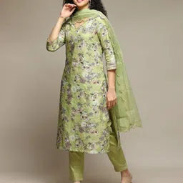 biba Women Floral Print Straight Kurta Suit Set image 2