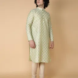 t tabard Geometric Woven Long Kurta with Mandarin Collar image 2