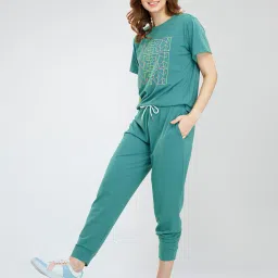 zeyo Women Typographic Print T-Shirt & Pyjamas Set image 2