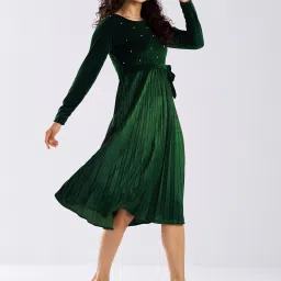 aask Women Embellished Fit & Flare Dress with Tie-Up Belt image 2
