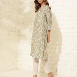fabindia Women Floral Print Straight Kurta image 2