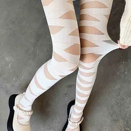 neska moda Women Pack of 2 High-Rise Fishnet Stockings with Elasticated Waistband image 2