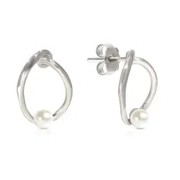 bhima jewels Women Sterling Silver Lustrous Dot Pearl Stud Earrings image 2