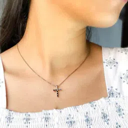 inari shines Women Sterling Silver Stone Cross Pendant with Chain image 2