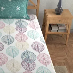 chhavi india 210 TC Leaf Print Fitted Single Bedsheet with Pillow Cover image 2