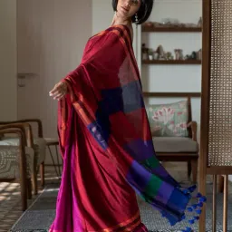 suta Colourblock Half-and-Half Saree with Tassels image 2