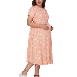 mamma's maternity Geometric Print Fit & Flare Dress with Tie-Up image 2