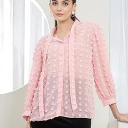 Shein Cute Tie-Up Collar 3/4Th Cuffed Sleeves Stylised Collar Shirt-picture-52
