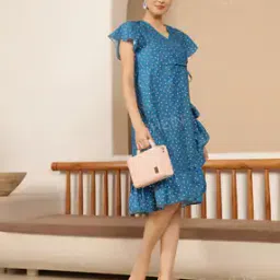 Shein Midi Length Polka Dot V-Neck Dress-image-58