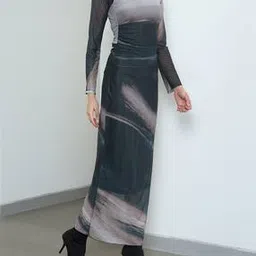 Shein Full Sleeves Abstract Print Maxi Bodycon Dress-picture-11