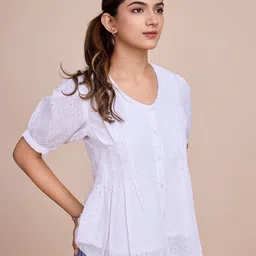 house of mira Women Schiffli Embroidered Regular Fit Top image 2