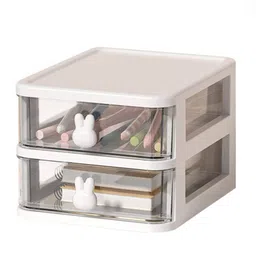 house of quirk 2 Tier Transparent Multi-Layer Cosmetic Jewelry Box Drawer Storage Box with Holder image 2