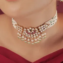 srikala women Gold-Plated Petal Elegance Crescent Necklace image 2