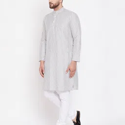 even Striped Band-Collar Long Kurta image 2
