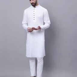 even Self-Design Cotton Kurta with Band-Collar image 2