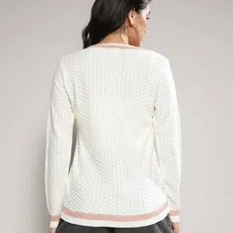 campus sutra Women Striped V-Neck Pullover image 2