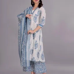 jc4u Women Floral Print Flared Kurta with Palazzos & Dupatta image 2