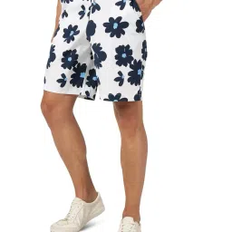 jade blue Men Floral Print Bermudas with Elasticated Drawstring Waist image 2